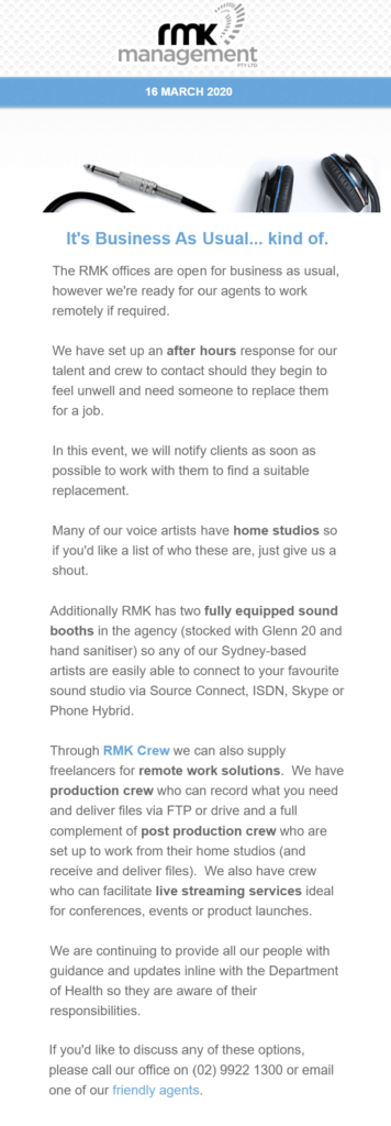 RMK Management - business usual remote freelancers and home studios