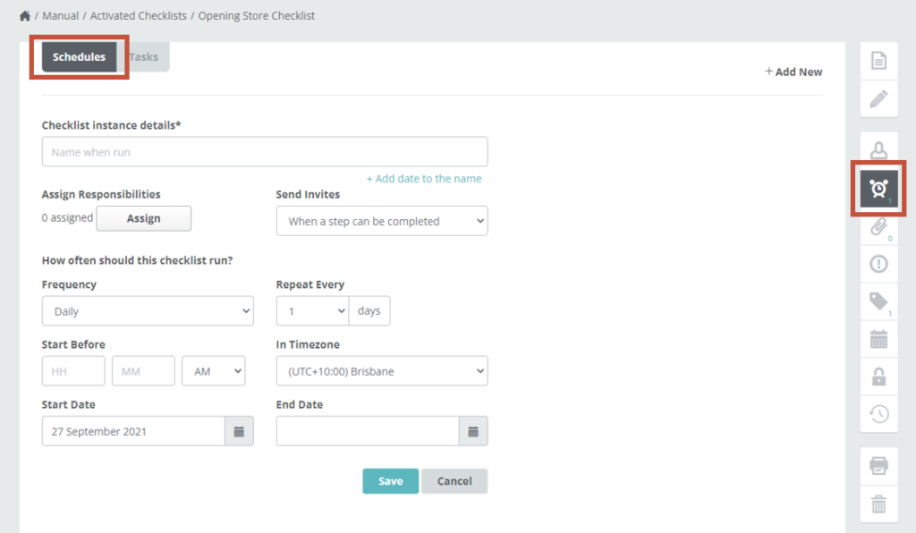 Way We Do Checklist Schedules for Automated Processes