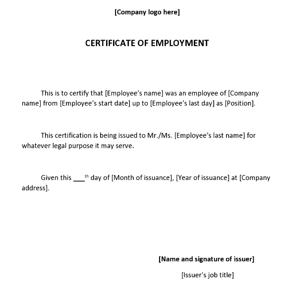 Certificate of Employment