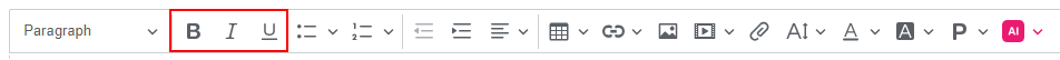 Bold, italics, and underline selection on the toolbar