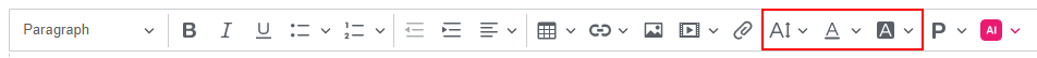 Font options on the toolbar