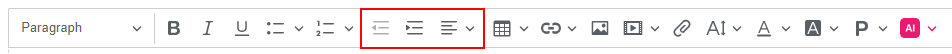 Font alignment selection on the toolbar