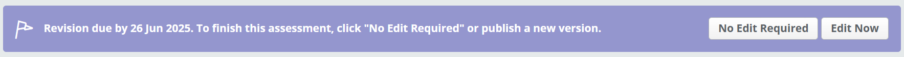 policy and procedure revision assessment banner showing edit controls and a due date